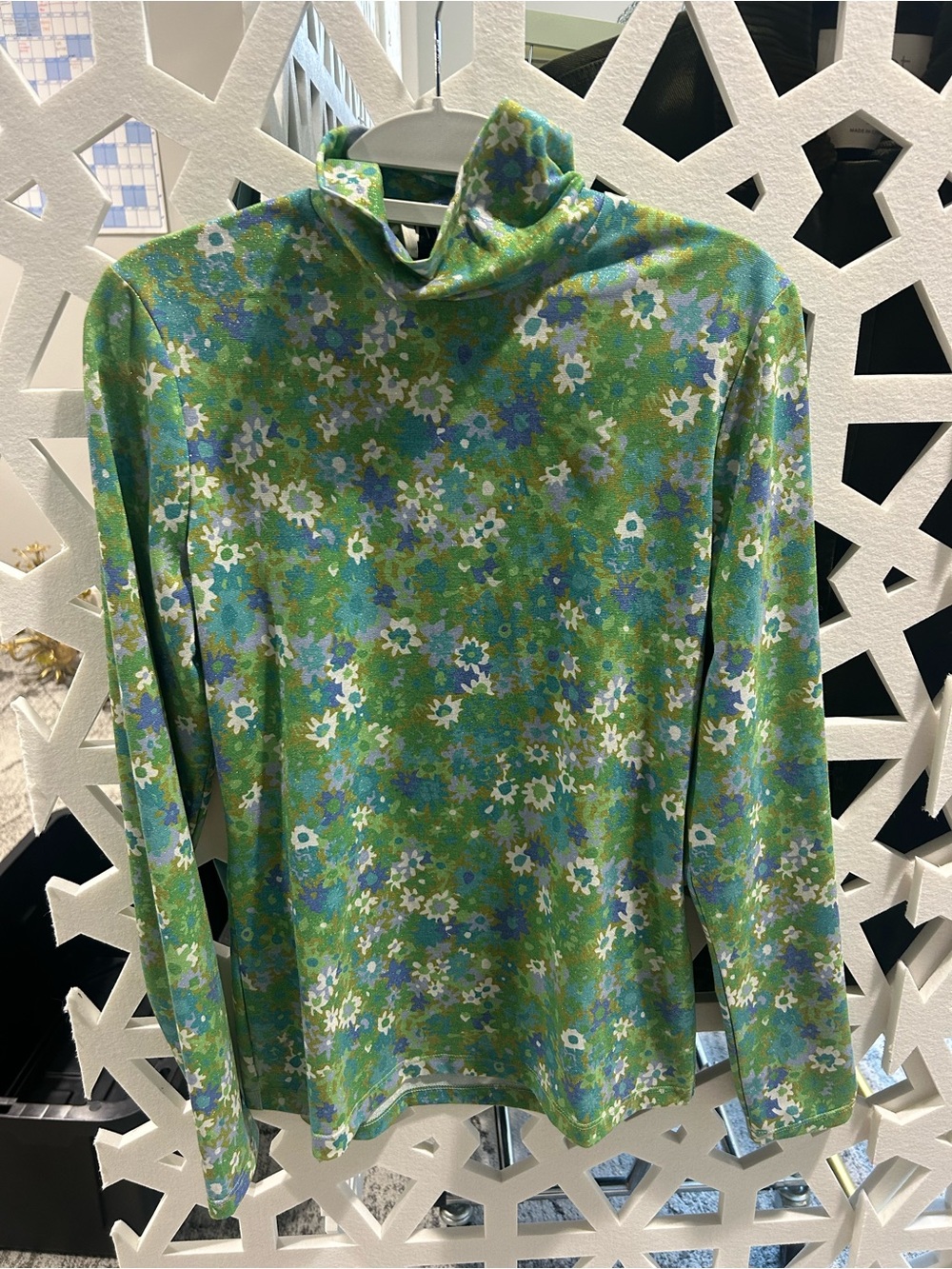 Alemais Green Floral Mock Neck Long Sleeve Top